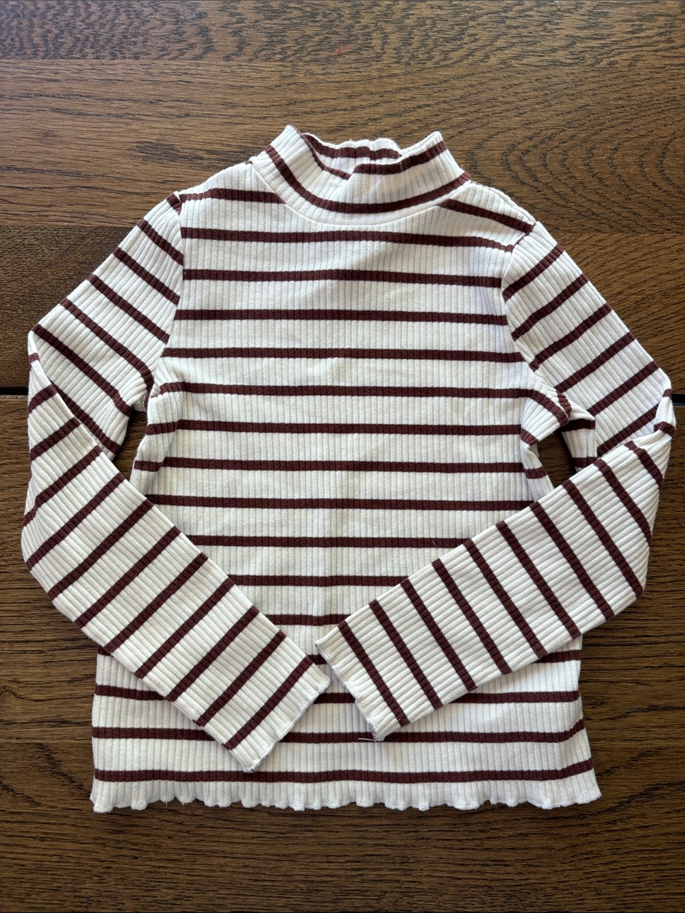 Rachel Zoe Cream Brown Ribbed Stripe Mock Neck Long Sleeve Shirt